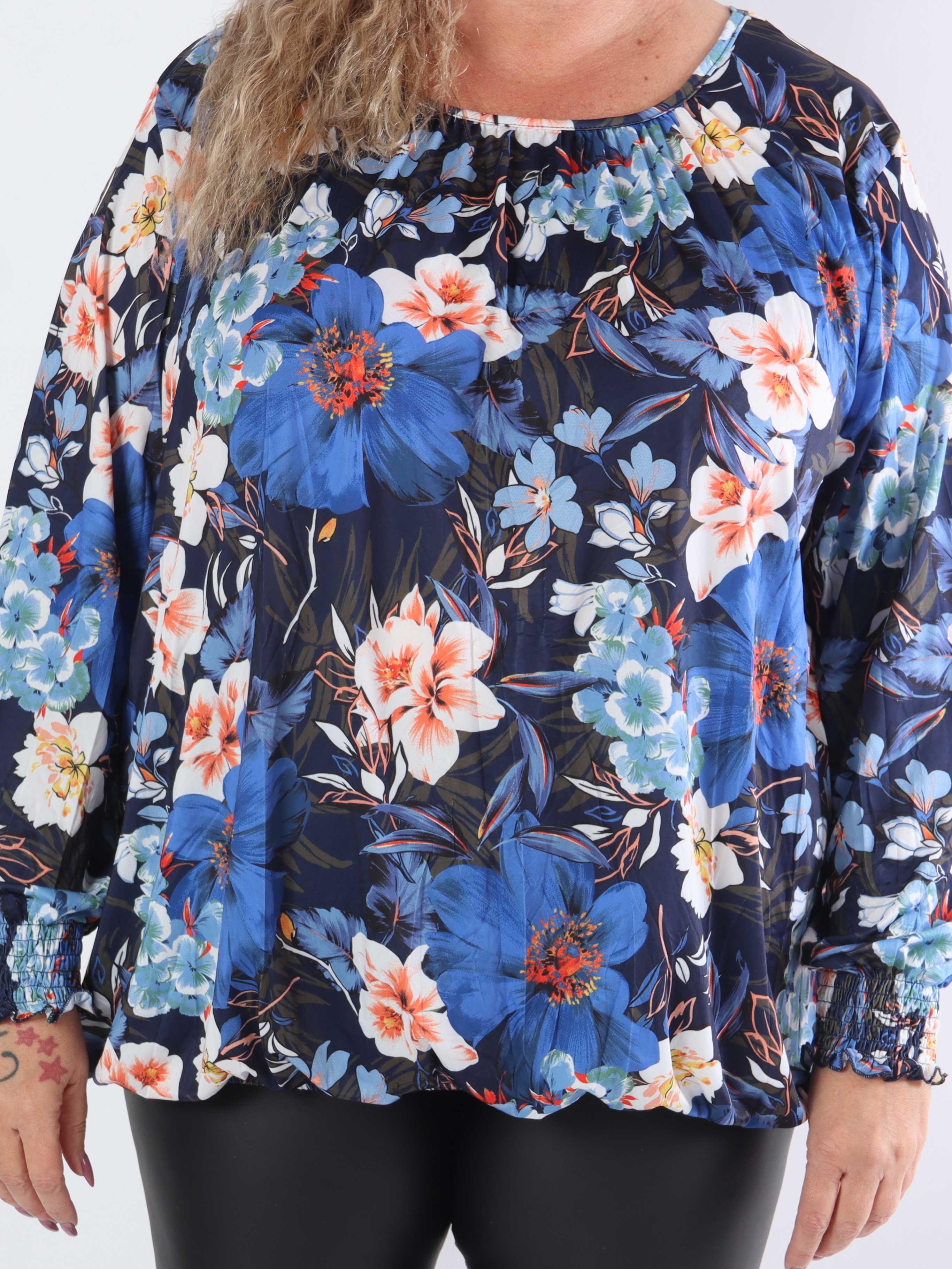 Miracle Floral L/S - Elastisk plus size blomstret bluse med lange ærmer